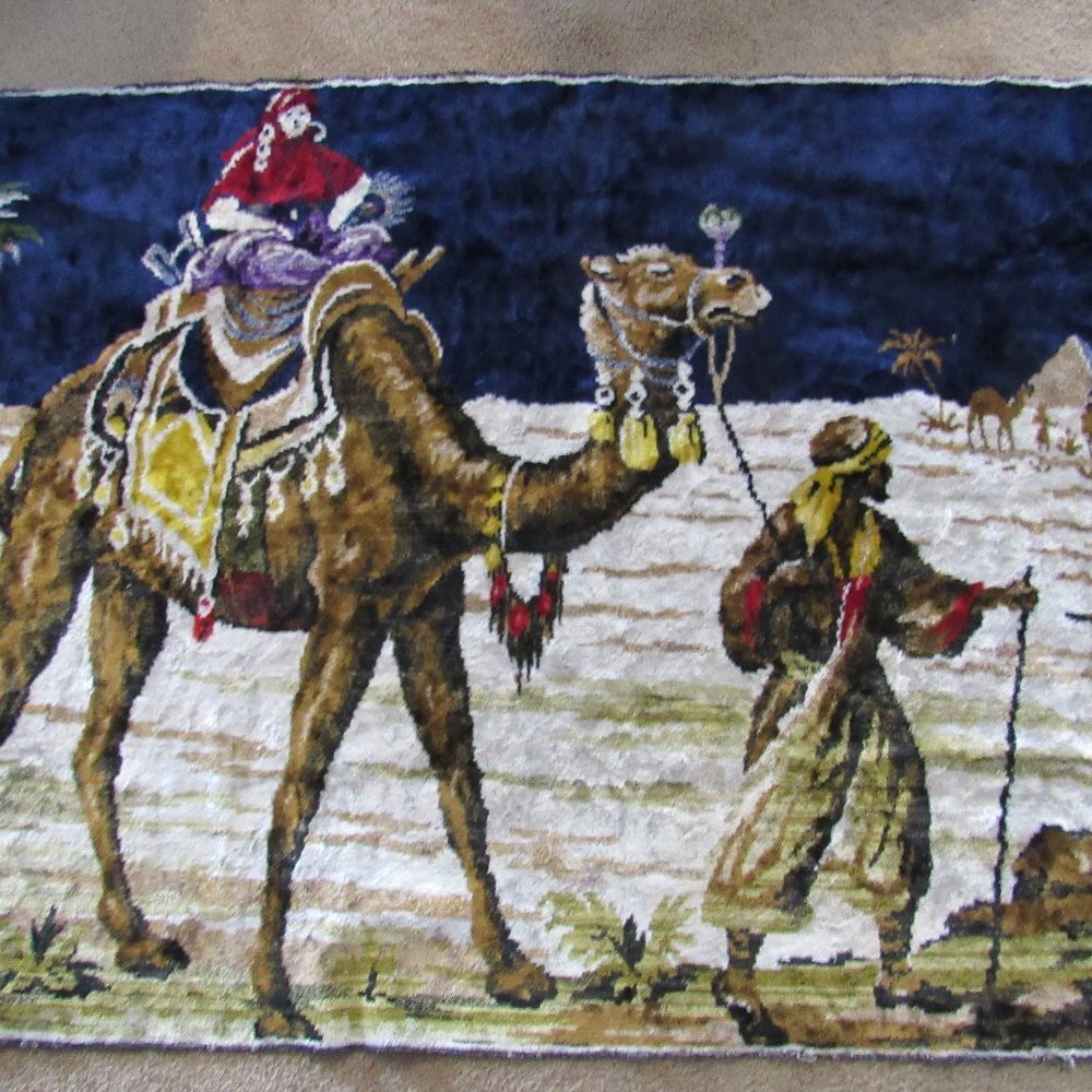 Vintage Tapestry or Rug of Camel and Man